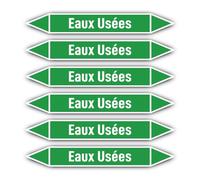 Autocollants : 200x30 mm, 6 pièces - Groupe 1 - Eau - Identification des tuyaux - selon la norme DIN 2403 - Langue : français - Eaux Usées
