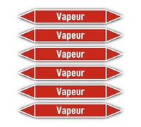 Autocollants : 200x30 mm, 6 pièces - Groupe 2 - Vapeur - Identification de tuyauterie - selon la norme DIN 2403 - Langue : français - Vapeur