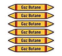 Autocollants : 200x30 mm, 6 pièces - Groupe 4 - Gaz Inflammables - Identification des conduites - selon la norme DIN 2403 - Langue : français - Gaz Butane