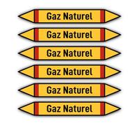 Autocollants : 200x30 mm, 6 pièces - Groupe 4 - Gaz Inflammables - Identification des tuyauteries - selon la norme DIN 2403 - Langue : français - Gaz Naturel