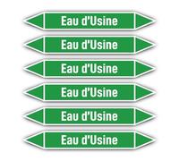 Autocollants : 200x30 mm, lot de 6 - Groupe 1 - Eau - Identification de tuyauterie - selon la norme DIN 2403 - Langue : français - Eau d’Usine