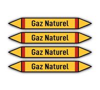 Autocollants : 300x45 mm, 4 pièces - Groupe 4 - Gaz Inflammables - Identification des conduites - selon la norme DIN 2403 - Langue : français - Gaz Naturel