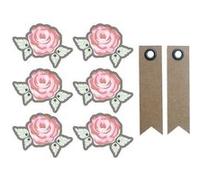 Autocollants 3D Ø 4 cm Rose sur fond gris + 20 étiquettes kraft Fanion Multicolore G