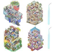 Autocollants 3D à faire soi-même pour maison miniature 3D, autocollants à faire soi-même, autocollants scènes à faire soi-même du supermarché, café, restaurant pour adultes et enfants (4 pièces, A)