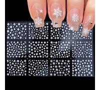 Autocollants 3D autocollants de Noël - Flocons de neige et rennes - Décoration de manucure pour ongles des doigts et des orteils