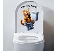 Autocollants 3D en forme d'animal - Chat surpris amusant - Décoration imperméable pour abattant de toilette - Autocollant mural pour salle de bain - Chat orange - Housse blanche