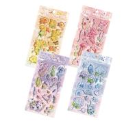 Autocollants 3D - Ensemble d'autocollants de dessin animé brillant en PVC, bulle colorée | Feuilles créatives décoratives avec des personnages en relief vibrants, accents thématiques ludiques pour l'a