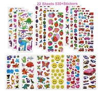 Autocollants 3D pour enfants et tout-petits, 22 feuilles différentes 530 autocollants pour filles avec dinosaure, voiture, cœurs d'amour, fraises, lettres | Petit cadeau d'anniversaire d'enfant