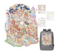 Autocollants 3D - Scène d'autocollants 3D | Autocollant du musée des Sciences du Dessin animé, Autocollant pour Chambre | Stickers Maison Faits à la Main, scène de décalcomanie Miniature Action