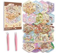 Autocollants 3D scène miniature,20 scènes kawaii à coller pour créer ta maison/boutique/café,stickers livre DIY enfants adultes,Autocollant décoratif anti-stress avec clip,Idée cadeau loisirs créatifs