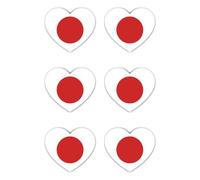 Autocollants : 50 mm, 6 pièces - Lot de 6 autocollants en forme de cœur - Drapeau japonais - Vinyle 50 mm - Étanche