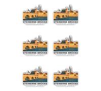 Autocollants : 50 mm, 6 pièces - Pont de pierre Ratisbonne Allemagne Vue urbaine Souvenir Stickers