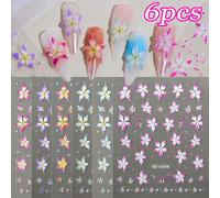Autocollants 5D en Relief pour Ongles, Fleurs de Lys en Acrylique, Pétales Roses/Violettes/Bleues/Vertes, Breloques de Décoration Artistique, Décalcomanies Auto-Adhésives, 6 Pièces NLS268-S3
