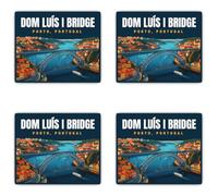 Autocollants : 75 mm, 4 pièces - Dom Luís I Bridge Porto Portugal Voyage Poster Motif