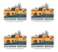 Autocollants : 75 mm, 4 pièces - Pont de pierre Ratisbonne Allemagne Motif ville Autocollant en vinyle