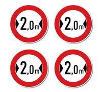 Autocollants : 75 mm de diamètre, lot de 4 - Largeur de passage maximale/interdiction pour les véhicules trop larges - 2 m - m - Certifié StVO, Z-264