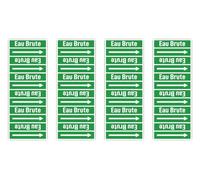 Autocollants : 75 x 25 mm, lot de 4 - Groupe 1 - Eau - Banderole - Marquage de tuyauterie - Selon DIN 2403 - Langue : français - Eau Brute