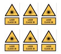 Autocollants : 75 x 50 mm, lot de 6 - Laser classe 3B - Langue : français - Panneau d'avertissement avec texte (jaune/noir) - Triangle - W004 - DIN EN ISO 7010