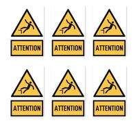 Autocollants : 75 x 50 mm, lot de 6 - Mot de signalisation Attention au risque de chute - Langue : français - Panneau d'avertissement avec texte (jaune/noir) - Portrait - W008 - DIN EN ISO 7010