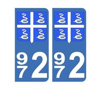 Autocollants 972 avec blason Martinique pour plaque immatriculation