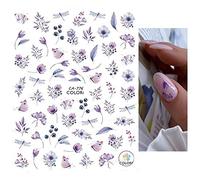 Autocollants À Ongle Aquarelle Florals Violet Vert Rose Fleurs Leafs Fruit Back Glue Nail Stickers,Ca776