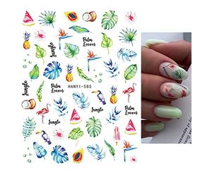 Autocollants À Ongle Nail Art Stickers Feuilles De Palmiers Tropicaux Fleurs De Frangipanier Flamingo Back Glue Nail Stickers,Han585