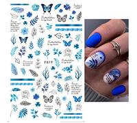 Autocollants À Ongle Rétro Aquarelle Gris Fleurs Feuilles Lettres Message Dos Colle Ongles Autocollants,F819