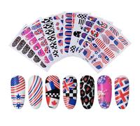 Autocollants À Ongles À Transfert D'eau, 12 Pièces/Feuille, Drapeau, Léopard, Motifs À Carreaux, À Faire Soi Même, Décalcomanies De Manucure, Pour Nail Art