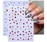 Autocollants à ongles Bryxora autocollants, autocollants de coccinelles, 2 feuilles avec motifs de coccinelles et d'abeilles pour un nail art DIY individuel