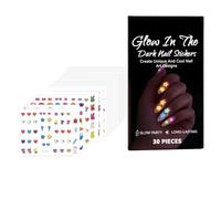 Autocollants à ongles pour filles | 30 feuilles de décorations d'ongles phosphorescentes dans le noir | Autocollants à ongles pour la Saint-Valentin, Pâques, manucure, maison, salon, femmes et