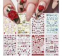 Autocollants à ongles roses pour fournitures d'art des ongles, décalcomanies de conception de printemps et d'été, décalcomanies d'ongles de conception de fleurs floraisons, papillons, serpents