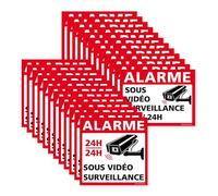 Autocollants Alarme - Lot de 24 Adhésifs Sécurité (12+12) - sous Vidéo Surveillance 24h/24h -