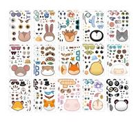 Autocollants animaux « Make a Face » pour | Autocollants mignons pour skateboard - Créez vos propres feuilles d'autocollants d'animaux mixtes et assortis, récompenses pour jeux, école