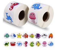 Autocollants Animaux Marins, 1000pcs Autocollants d'Animaux de l'Océan Rouleau, Stickers Autocollant Marin, Sticker Récompense Marins, Gommettes Thème Animauxs Marin, Autocollant Animauxs