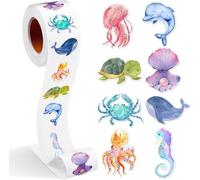 Autocollants Animaux Marins, 500 pcs Stickers Autocollants Marin, Gommettes Thème Animaux Marins, Autocollants Ronds d'animaux, Colorés Récompense Gommettes Animaux, Autocollants Animaux