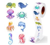 Autocollants Animaux Marins, 500 Pcs Stickers Ronds avec Gommettes - Thème Marin