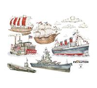 Autocollants bébé Dekornik History Of Ships/Industrial Evolution Bleu 137x95 cm