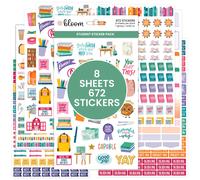 Autocollants Bloom Daily Planners pour planificateurs tudiants - 8 feuilles / 672 autocollants - Pack th matique scolaire essentiel pour la plan
