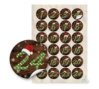 Autocollants calendrier de l’avent 1 à 24: étiquettes adhésives numérotées rustiques pour décoration de Noël, chiffre pour boîte, pochette, sachet DIY, Ø 4 cm