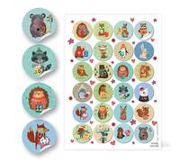 Autocollants calendrier de l’avent 1 à 24: étiquettes chiffre animaux colorés pour bricolage de Noël enfant, numéro adhésif pour pochette, boîte, bocal ou enveloppe, Ø 4 cm