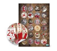 Autocollants calendrier de l’avent 1 à 24: étiquettes numéro photo de Noël pour enveloppe, pochette, boîte, bocal ou sac cadeau, chiffres décoratifs, Ø 4 cm