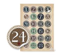 Autocollants calendrier de l’avent 1 à 24: étiquettes numérotées naturelles adhésives pour enveloppe, bocal, pochette, boîte DIY Noël décoration chiffres, Ø 4 cm