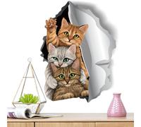 Autocollants Chat 3D,Stickers Muraux 3D | Briser le mur Décalcomanies murales 3D,Décoration murale étanche, affiches d'animaux de dessin animé pour réfrigérateur, toilettes, cuisine, chambre d'enfant