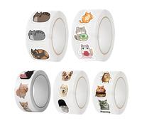 Autocollants Chat Drôles - Rouleau 500 Stickers Décoratifs | Décoration Scellé Enveloppe | Salle ole Fête Journaling Scrapbook Carnet Ordinateur Portable Bouteille Eau Papeterie Kawaii