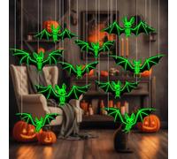 Autocollants chauve souris pour Halloween, Lot de 10 Autocollants Muraux Horreur Chauve Souris, Décoration Halloween 3D Chauve Souris, Chauves souris volantes à suspendre, Pour Fête D'halloween