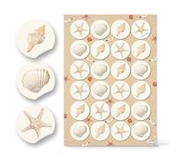 Autocollants coquillages & étoile de mer, lot de 48: stickers déco marine, décoration été, plage et mer, stickers marins pour cartes, cadeaux & fêtes, déco coquillage, beige sable, Ø 4 cm