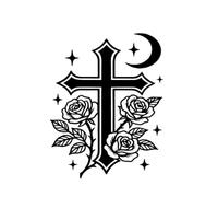 Autocollants Corporels Rose Cross Moon Juice Tattoo Patch Couleur Imperméable Tenant 1-2 Semaines