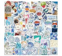Autocollants côtiers bleus - Lot de 100 - Décalcomanies en vinyle imperméables sur le thème de l’été à la plage pour filles, adolescentes, bouteilles d’eau, ordinateurs portables, bagages, planches à