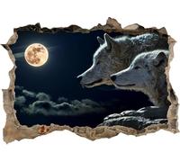 Autocollants D’Art Mural 3D Loup Effet Spécial Vue à L’extérieur du Mur Fissuré Décalcomanies Murales Décoratives Amovibles en Vinyle Bricolage Salon Chambre Murale, 65x98cm
