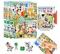 Autocollants d'animaux de la Jungle de dessin animé pour enfants en bas âge, créez votre propre Animal, feuilles d'autocollants pour faire du visage, jouets de Puzzle pour enfants, DIY bricolage 14she